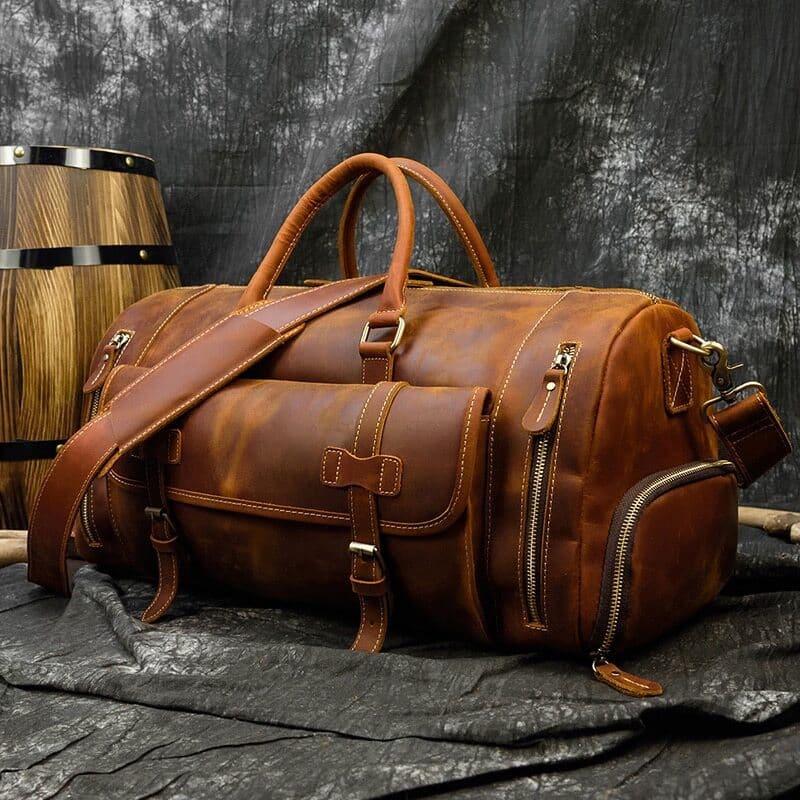 Sac de voyage en cuir authentique vintage – Marron
