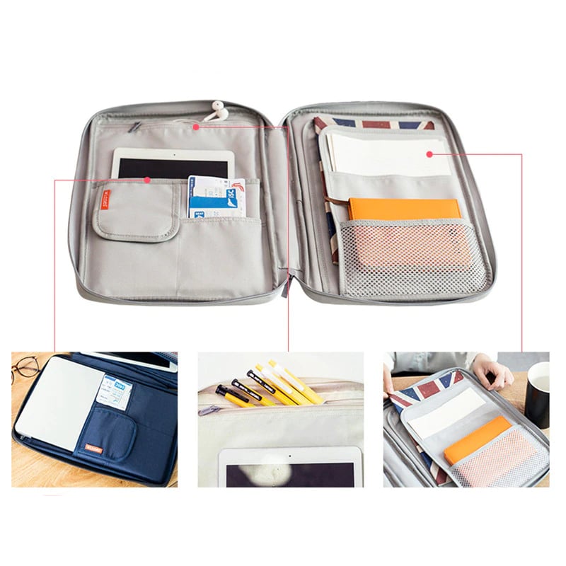 Pochette de voyage porte documents et ordinateur en tissu