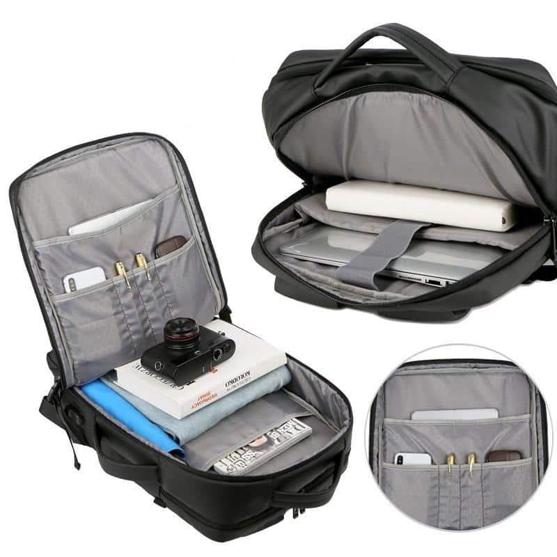 Grand sac à dos et à main de voyage étanche pour ordinateur 15,6 pouces avec chargeur USB