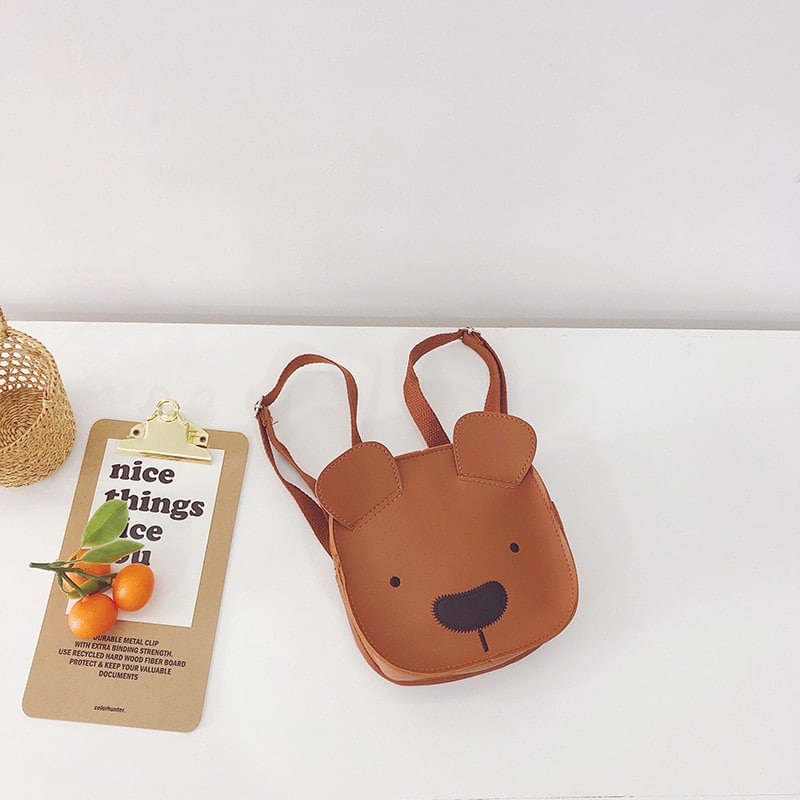 Mini sac à dos pour enfant en tête d’ourson – Marron
