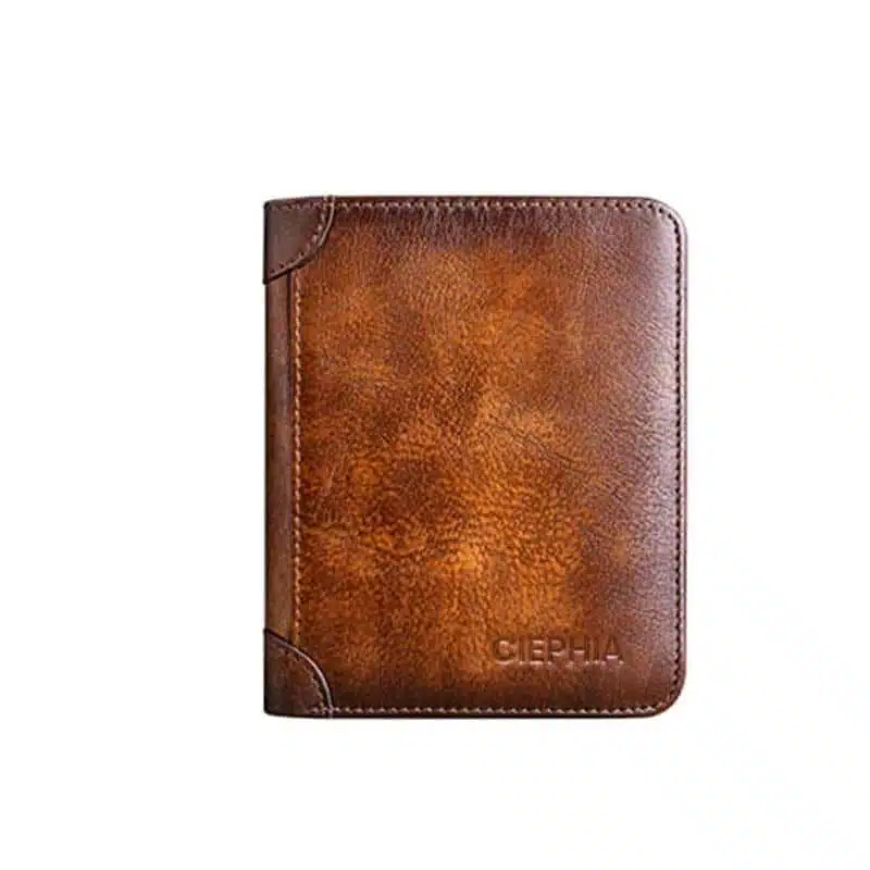 Portefeuille en forme de porte-cartes en cuir marron