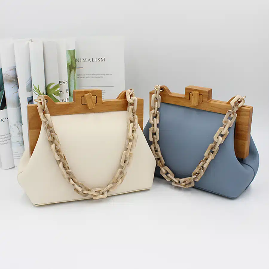 2 sac à main de luxe avec chaîne en acrylique pour femmes de couleur blanc et bleu côte à cote