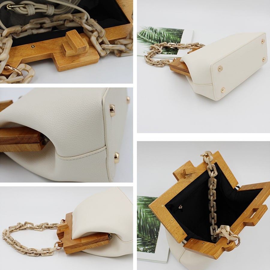 Zoom sur les caractéristiques du sac à main de luxe avec chaîne en acrylique pour femmes