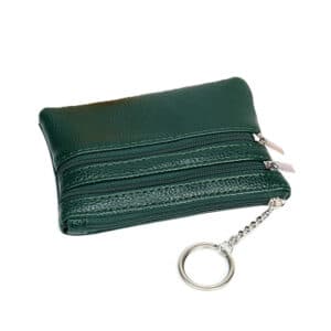 Mini portefeuille à double fermeture éclair multifonctionnel en simili cuir de couleur verte