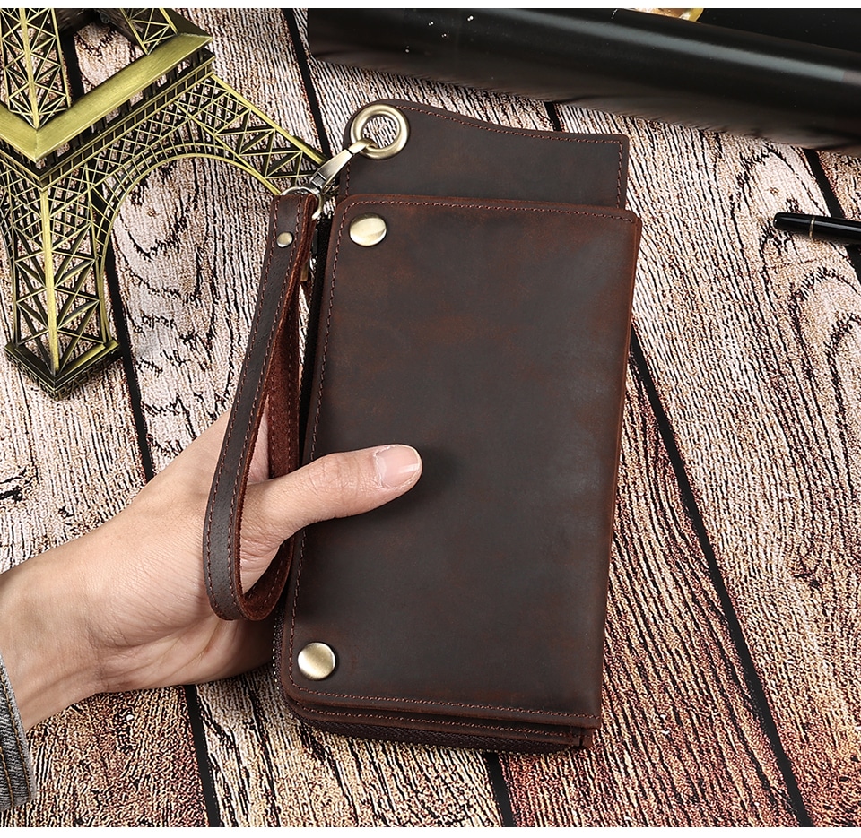 Portefeuille en cuir véritable avec blocage RFID de style vintage pour hommes