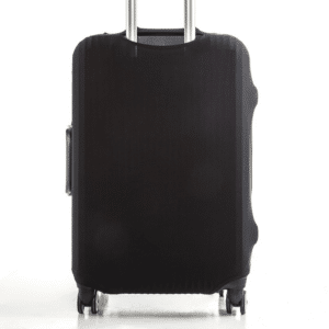 Protection Valise Noire en Tissu Élastique sur une valise sur fond blanc